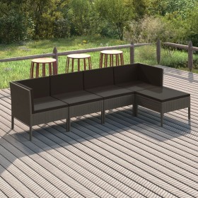 Set de muebles de jardín 5 pzas y cojines ratán sintético gris