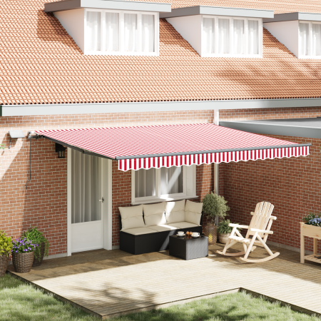 Toldo retráctil manual con LED Rayas rojas y blancas 450x350 cm de , Toldos - Ref: Foro24-3331102, Precio: 387,79 €, Descuent...