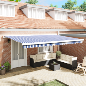 Toldo Retráctil Manual Azul y Blanco 500x300 cm de , Toldos - Ref: Foro24-3331193, Precio: 596,13 €, Descuento: %