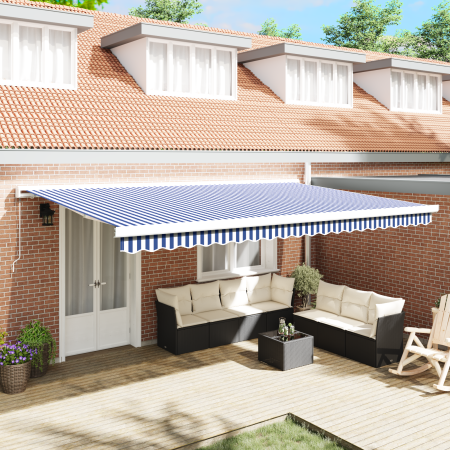 Toldo Retráctil Manual Azul y Blanco 500x300 cm de , Toldos - Ref: Foro24-3331193, Precio: 596,13 €, Descuento: %