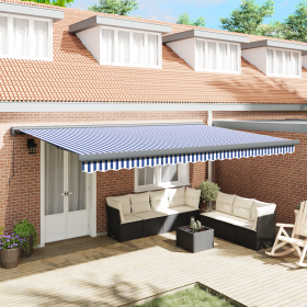 Toldo retráctil manual azul y blanco 500x300 cm