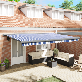Toldo Retráctil Automático Azul y Blanco 500x300 cm de , Toldos - Ref: Foro24-3331196, Precio: 610,67 €, Descuento: %