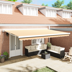 Toldo Retráctil Automático Naranja y Blanco 500x300 cm de , Toldos - Ref: Foro24-3331206, Precio: 606,86 €, Descuento: %