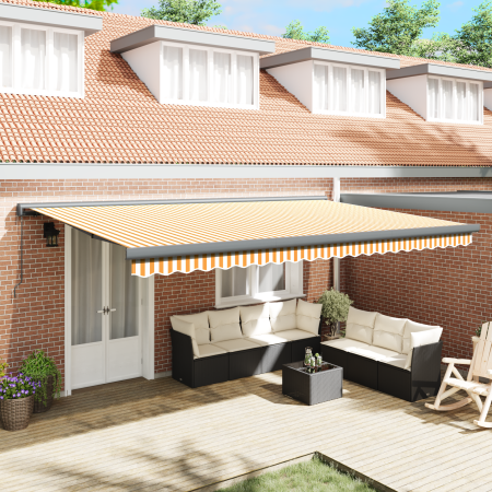 Toldo Retráctil Manual Naranja y Blanco 500x300 cm de , Toldos - Ref: Foro24-3331207, Precio: 619,33 €, Descuento: %