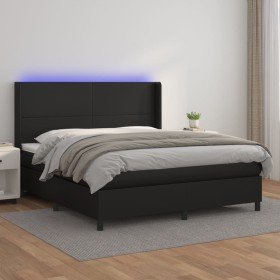 Cama box spring colchón y LED cuero sintético negro 160x200 cm Cama box spring colchón y LED cuero sintético negro 160x200 cm