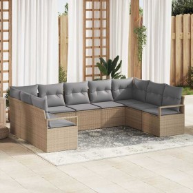 Conjunto de sofá de jardín 9 pcs Beige Poliratán