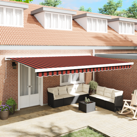 Toldo retráctil manual en naranja y marrón, 500x300 cm de , Toldos - Ref: Foro24-3331231, Precio: 600,73 €, Descuento: %