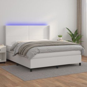 Cama box spring colchón y LED cuero sintético blanco 160x200 cm Cama box spring colchón y LED cuero sintético blanco 160x200 cm