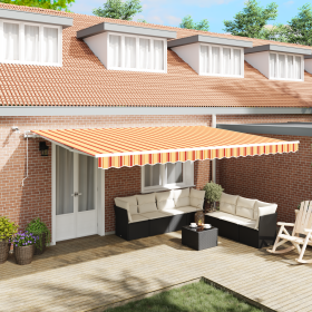 Toldo Retráctil Automático con LED Amarillo y Naranja 500x300 cm de , Toldos - Ref: Foro24-3331246, Precio: 678,98 €, Descuen...
