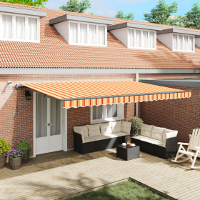 Toldo Retráctil Automático con LED Amarillo y Naranja 500x300 cm de , Toldos - Ref: Foro24-3331250, Precio: 624,01 €, Descuen...