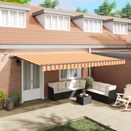 Toldo Retráctil Automático con LED Amarillo y Naranja 500x300 cm de , Toldos - Ref: Foro24-3331250, Precio: 515,90 €, Descuen...