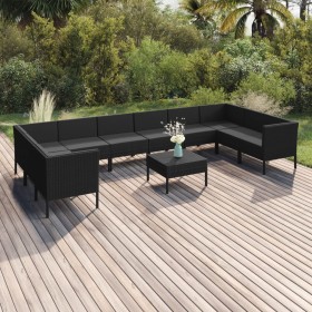 Gartenmöbel-Set 11 Stück synthetische Rattan-Kissen schwarz von vidaXL, Gartensets - Ref: Foro24-3094633, Preis: 898,04 €, Ra...