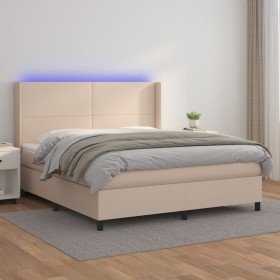 Cama box spring colchón LED cuero sintético capuchino 160x200cm Cama box spring colchón LED cuero sintético capuchino 160x200cm