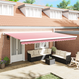 Toldo Retráctil Manual Rayas Rojas y Blancas 500x300 cm de , Toldos - Ref: Foro24-3331273, Precio: 607,65 €, Descuento: %