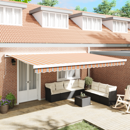 Toldo Retráctil Manual Rayas Multicolor 500x300 cm de , Toldos - Ref: Foro24-3331291, Precio: 611,05 €, Descuento: %