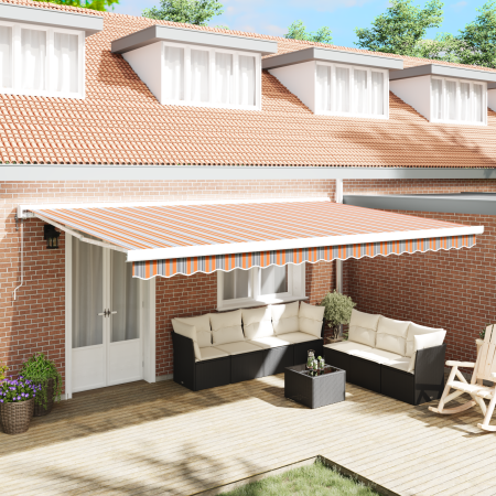 Toldo Retráctil Automático Rayas Multicolores 500x300 cm de , Toldos - Ref: Foro24-3331292, Precio: 620,94 €, Descuento: %