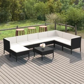 Set muebles de jardín 9 pzas y cojines ratán sintético negro de vidaXL, Conjuntos de jardín - Ref: Foro24-3094424, Precio: 79...