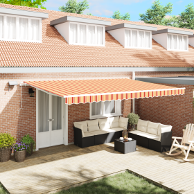 Toldo Retráctil Manual con LED Amarillo y Naranja 500x350 cm