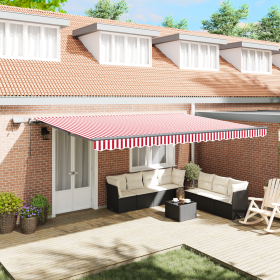 Toldo Retráctil Manual con LED Rayas Rojas y Blancas 500x350 cm de , Toldos - Ref: Foro24-3331498, Precio: 619,87 €, Descuent...