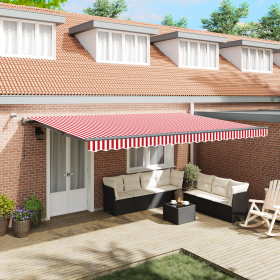 Toldo Retráctil Automático de con LED Rayas rojas y blancas 500x350 cm de , Toldos - Ref: Foro24-3331500, Precio: 749,87 €, D...