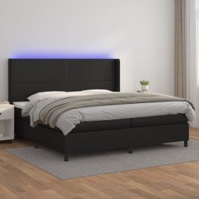 Cama box spring colchón y LED cuero sintético negro 200x200 cm Cama box spring colchón y LED cuero sintético negro 200x200 cm