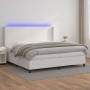 Cama box spring colchón y LED cuero sintético blanco 200x200 cm