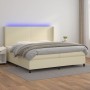 Cama box spring colchón y LED cuero sintético crema 200x200 cm