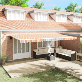 Toldo Retráctil Automático con Raya Multicolor LED 600x300 cm de , Toldos - Ref: Foro24-3331616, Precio: 896,03 €, Descuento: %