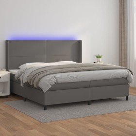 Cama box spring colchón y LED cuero sintético gris 200x200 cm Cama box spring colchón y LED cuero sintético gris 200x200 cm