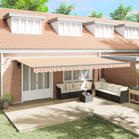 Toldo retráctil automático con rayas multicolores LED 600x300 cm de , Toldos - Ref: Foro24-3331620, Precio: 662,44 €, Descuen...