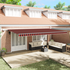 Toldo Retráctil Manual con LED Naranja y Marrón 600x350 cm de , Toldos - Ref: Foro24-3331706, Precio: 590,65 €, Descuento: %
