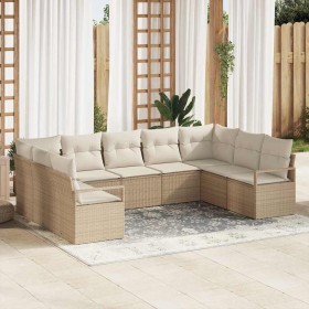 Conjunto de sofá de jardín 9 pcs Beige Poliratán