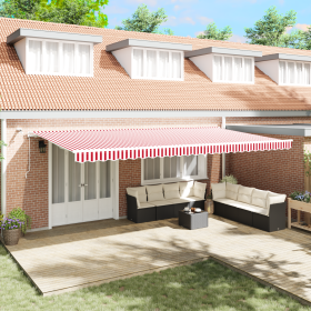 Toldo Retráctil Automático con Raya Roja y Blanca LED 600x350 cm de , Toldos - Ref: Foro24-3331720, Precio: 809,66 €, Descuen...