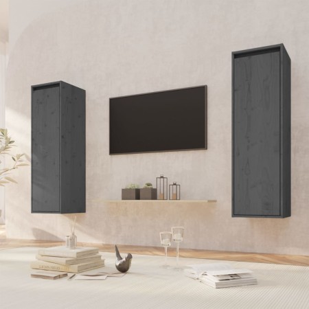 Wall cabinets 2 pcs solid gray pine wood 30x30x100 cm by vidaXL, Shelves and shelves - Ref: Foro24-813510, Price: 103,43 €, D...