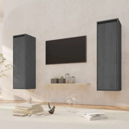 Wall cabinets 2 pcs solid gray pine wood 30x30x100 cm by vidaXL, Shelves and shelves - Ref: Foro24-813510, Price: 102,12 €, D...
