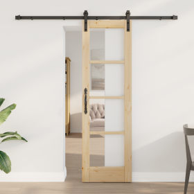 Puerta Deslizante con Juego de Herrajes 'ORKDAL'Madera Sólida & Cristal de , Puertas para el hogar - Ref: Foro24-3331845, Pre...