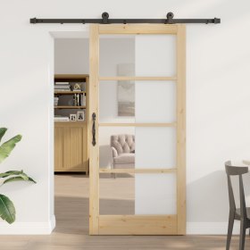 Puerta Deslizante  con Juego de Herrajes 'ORKDAL'Madera Maciza y Vidrio