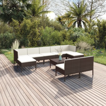 Garden furniture set 10 pieces and brown synthetic rattan cushions by vidaXL, Garden sets - Ref: Foro24-3094551, Price: 866,2...