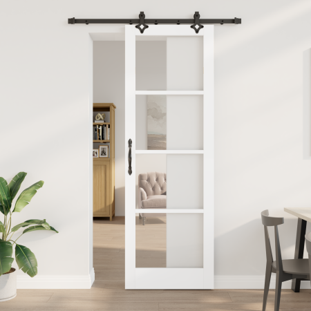 Puerta Corredera con Juego de Herrajes Blanca 78x232 cm Madera Maciza de Pino de , Puertas para el hogar - Ref: Foro24-333227...