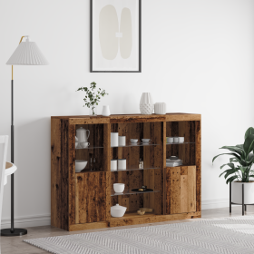 Aparador con luces LED Madera Vieja 142.5x37x100 cm Madera