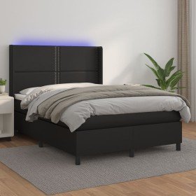 Cama box spring colchón y LED cuero sintético negro 140x190 cm Cama box spring colchón y LED cuero sintético negro 140x190 cm