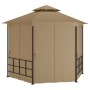 Cenador con paredes laterales gris taupe 3,1x2,7 m