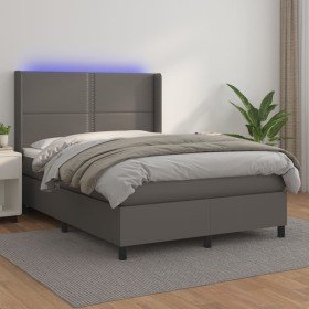 Cama box spring colchón y LED cuero sintético gris 140x190 cm Cama box spring colchón y LED cuero sintético gris 140x190 cm