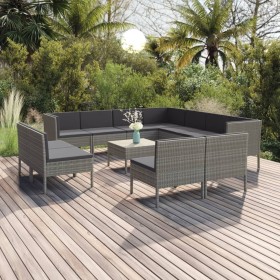 12-teiliges Gartenmöbel-Set und graue synthetische Rattankissen von vidaXL, Gartensets - Ref: Foro24-3094482, Preis: 996,79 €...