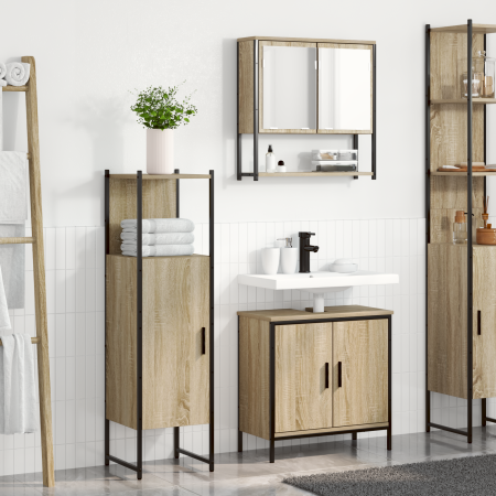 Juego de Muebles para Baño de 3 Piezas de en Madera Ingenierizada Roble Sonoma de , Tocadores de baño - Ref: Foro24-3345142, ...