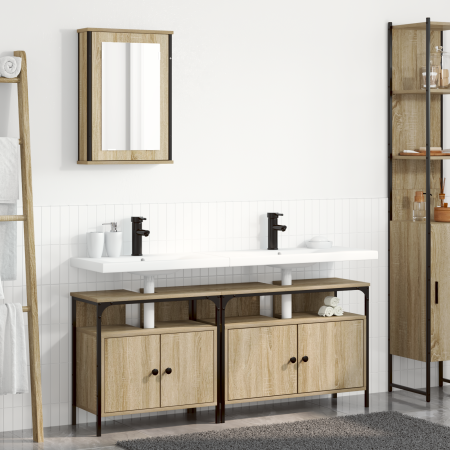 Conjunto de Armarios de Baño de 3 Piezas en Madera Fabricada de Roble de Sonoma de , Tocadores de baño - Ref: Foro24-3345143,...