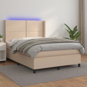 Cama box spring colchón LED cuero sintético capuchino 140x200cm Cama box spring colchón LED cuero sintético capuchino 140x200cm