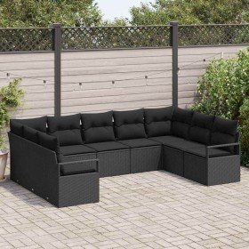 Conjunto de sofá de jardín 9 pcs Negro Poliratán