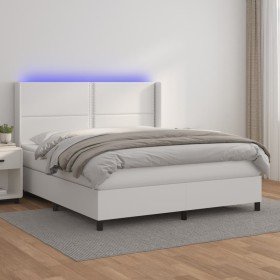 Cama box spring colchón y LED cuero sintético blanco 160x200 cm Cama box spring colchón y LED cuero sintético blanco 160x200 cm