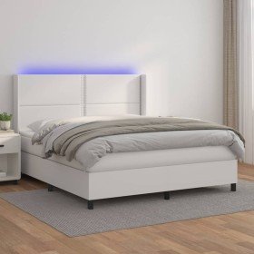 Cama box spring colchón y LED cuero sintético blanco 180x200 cm Cama box spring colchón y LED cuero sintético blanco 180x200 cm